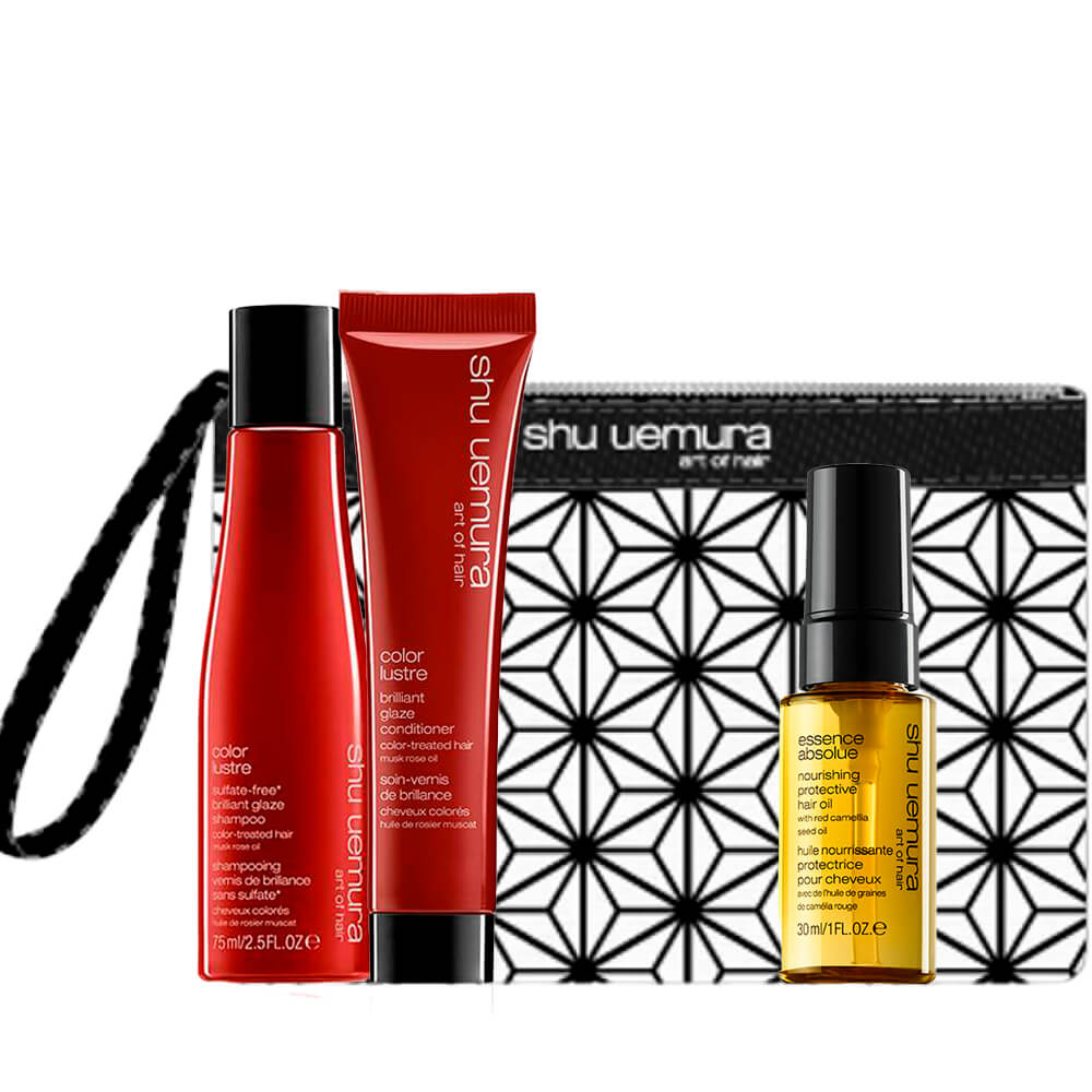 Shu Uemura Color Lustre Travel Kit With Essence Absolue Protective Hair Oil