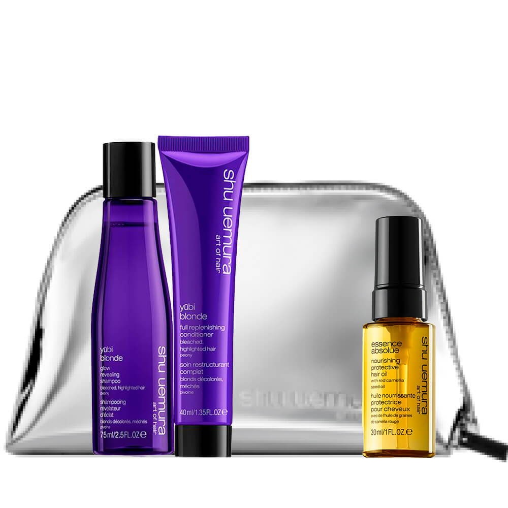 Shu Uemura Yübi Blonde Travel Kit With Essence Absolue Protective Hair Oil